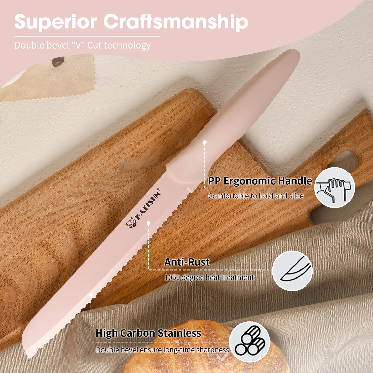 Aurora Pink Titanium Kitchen Knife Block Set