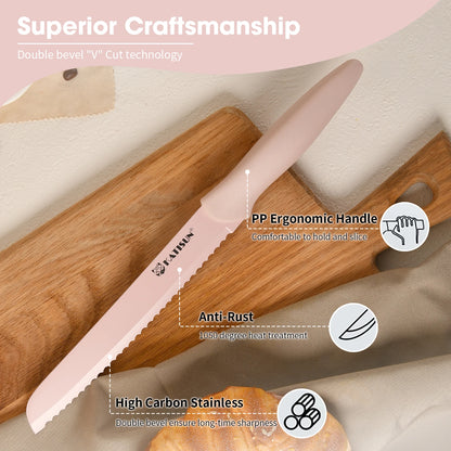 Aurora Pink Titanium Kitchen Knife Block Set