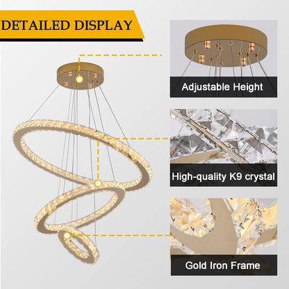 Modern Crystal Ring Chandelier with 3 LED Rings
