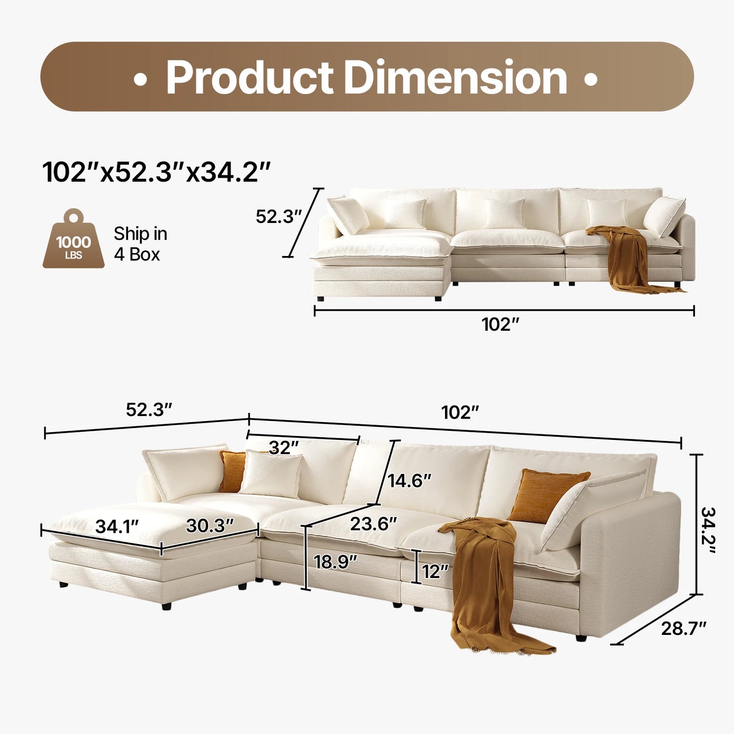 Modular Cloud L-Shaped Sectional with Ottoman