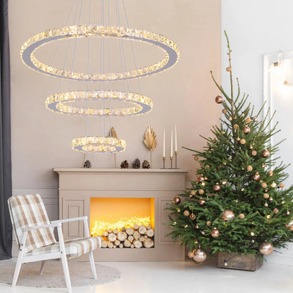 Modern Crystal Ring Chandelier with 3 LED Rings