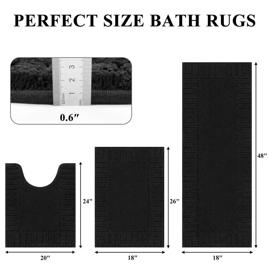 3 Piece Non-Slip Bathroom Rug Set
