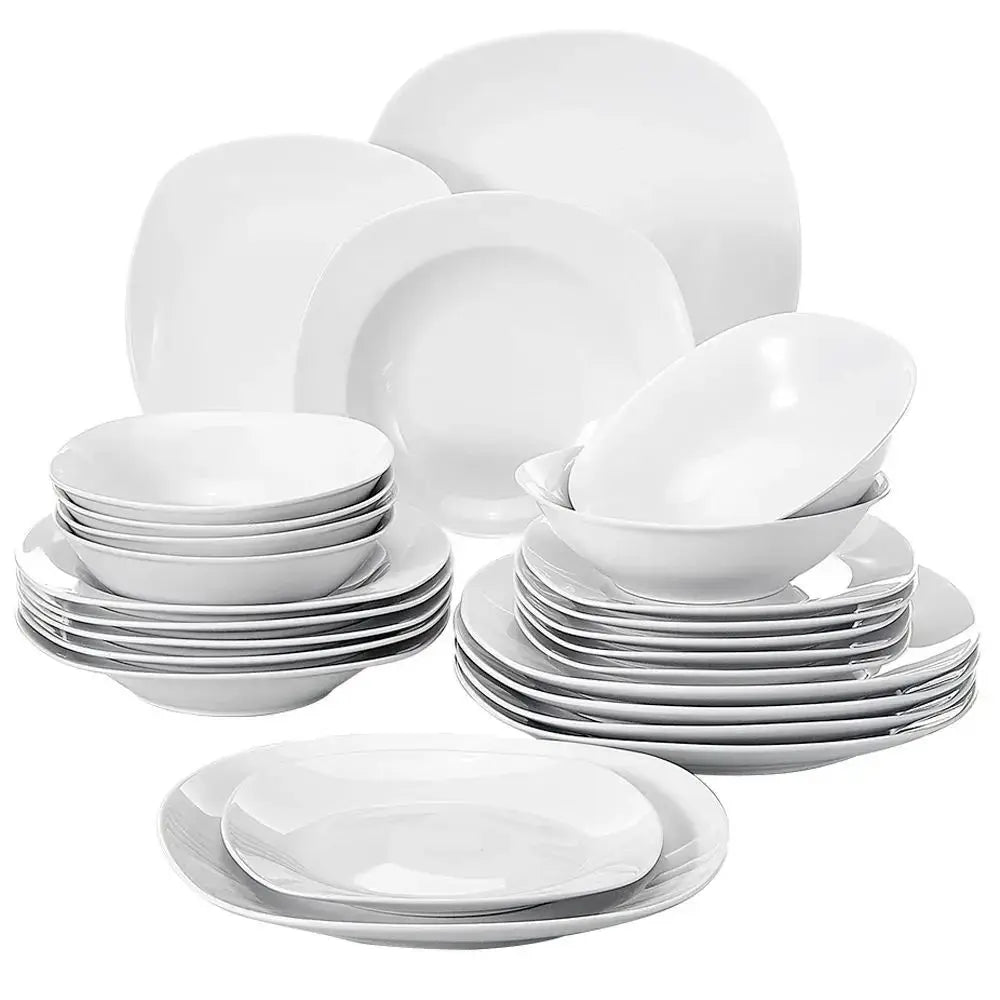 24-Piece White Porcelain Dinnerware Set for Six
