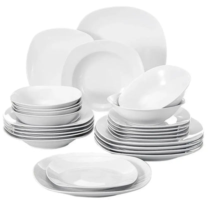 24-Piece White Porcelain Dinnerware Set for Six