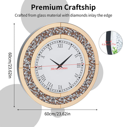 24-inch Mirrored Wall Clock with Crystal Accents