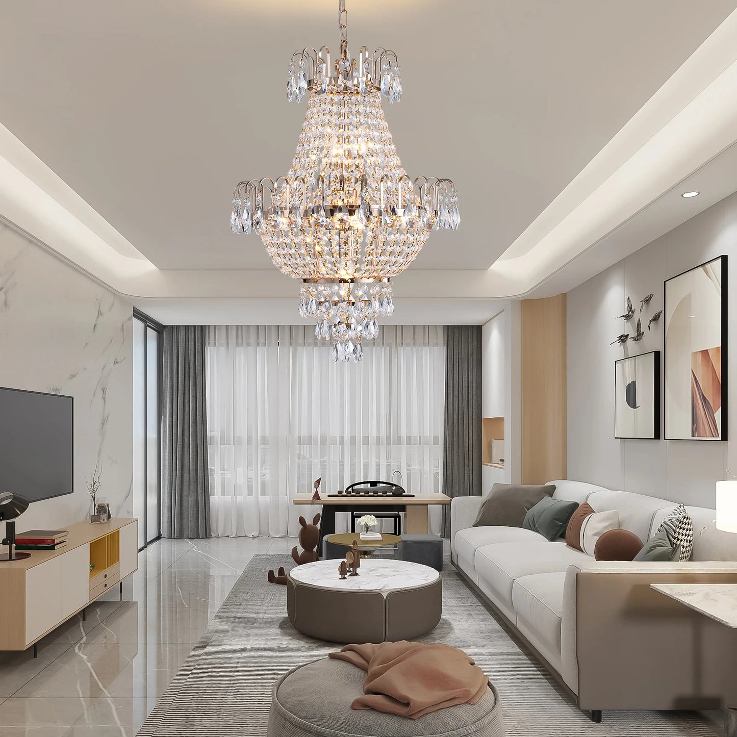 Luxury Gold Crystal Staircase Chandelier Ceiling Light