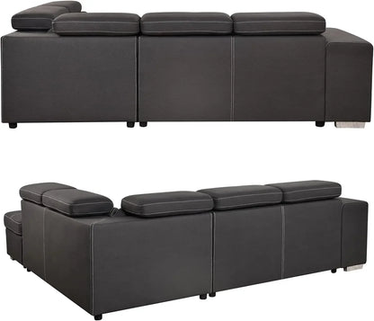 L-Shaped Sleeper Sectional with Pull Out Bed and Storage Ottoman