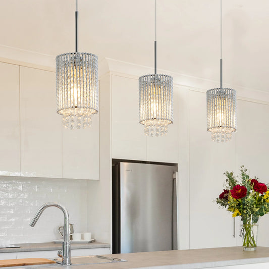 Modern Crystal Pendant Light 3-Pack Adjustable Ceiling Fixture