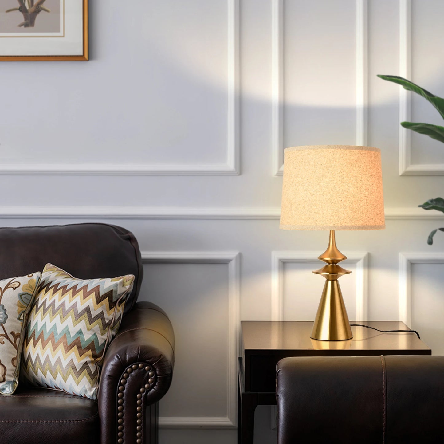 Modern Gold Bedside Table Lamp with Fabric Shade
