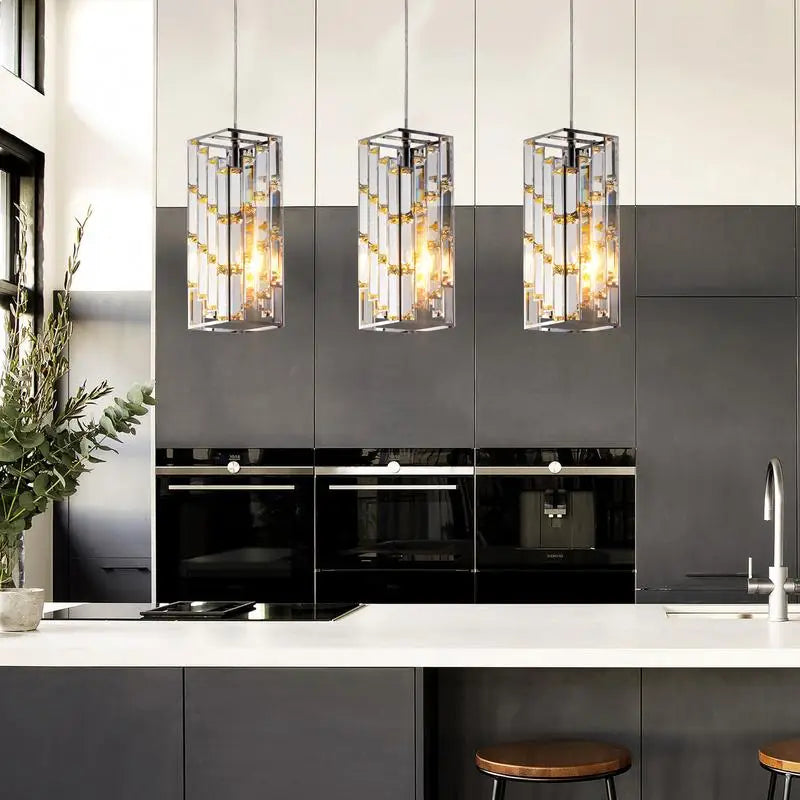 Modern Crystal Pendant Light Set of Three