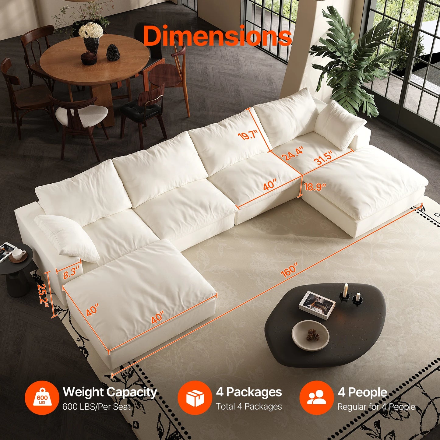 Oversized Modular Cloud Sectional Sofa with Ottoman