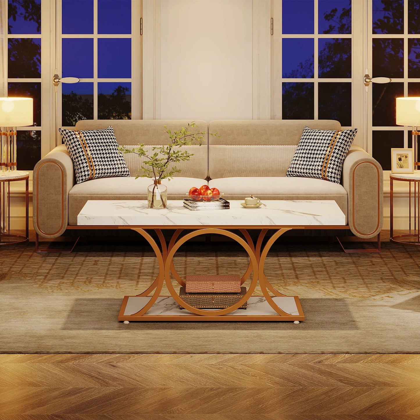 Modern Marble Two Tier Rectangle Coffee Table
