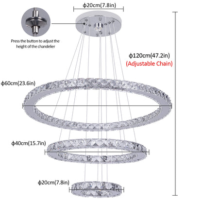 Modern Crystal Ring Chandelier with 3 LED Rings