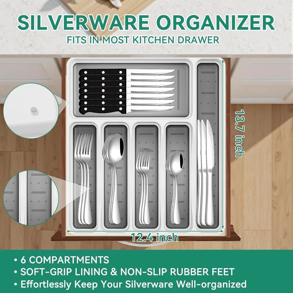 49 Piece Stainless Steel Silverware Set with Organizer