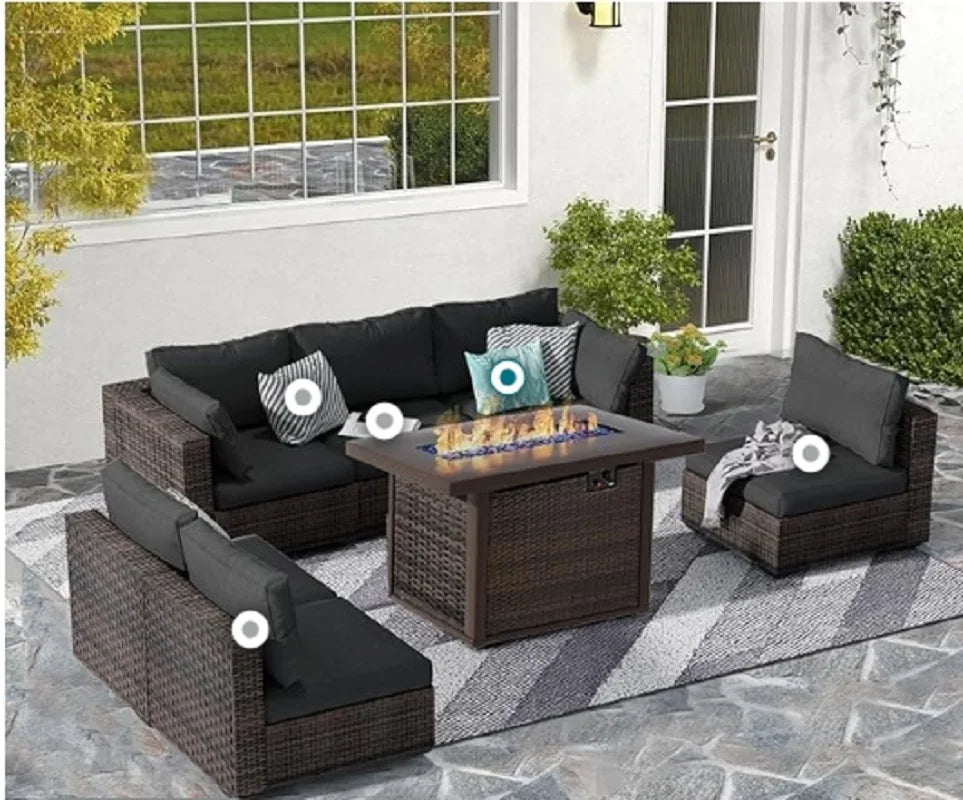 7-Piece Outdoor Patio Sectional with Fire Pit Table
