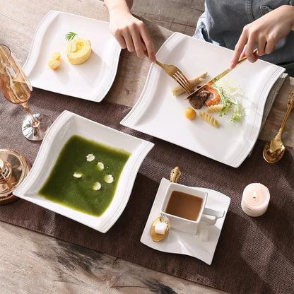 White Porcelain Dinnerware Set with Cups Plates and Saucers