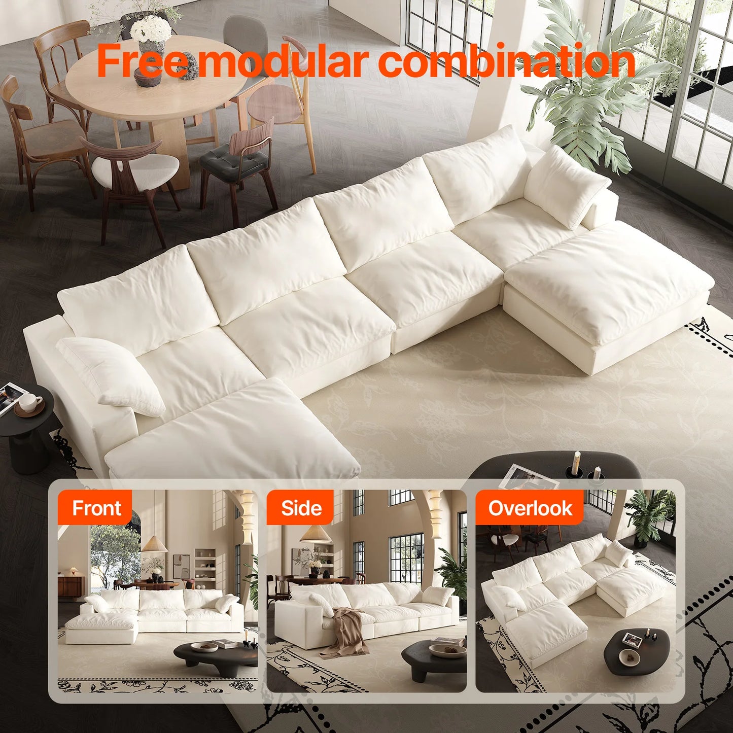 Oversized Modular Cloud Sectional Sofa with Ottoman
