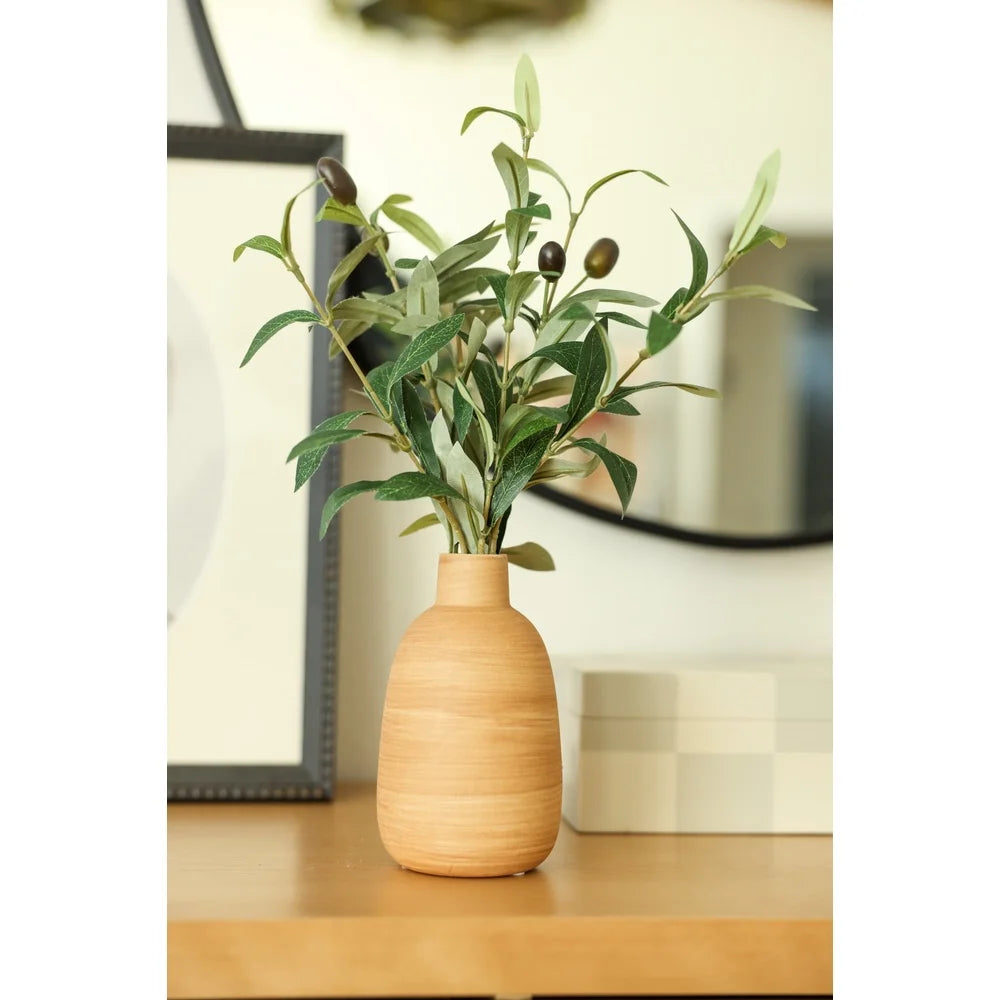 Artificial Olive Plant in Wood Finish Vase - 15" Tabletop Decor