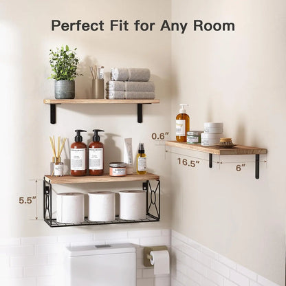 Over Toilet Floating Shelves with Storage Basket