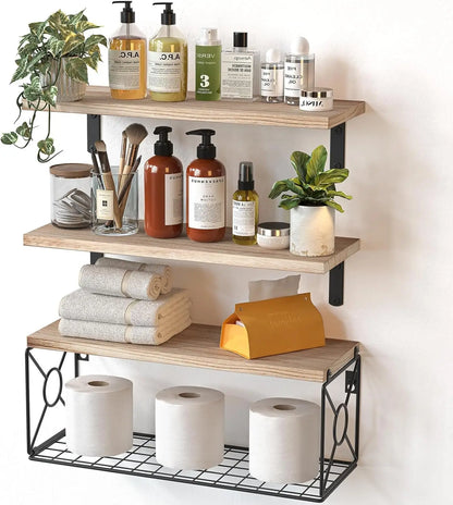 Over Toilet Floating Shelves with Storage Basket