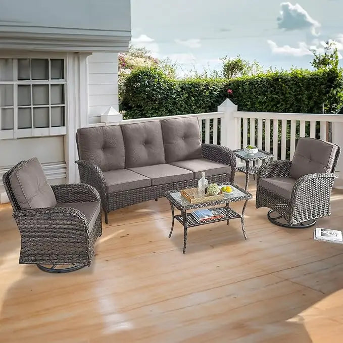 5-Piece Outdoor Patio Conversation Set with Swivel Chairs