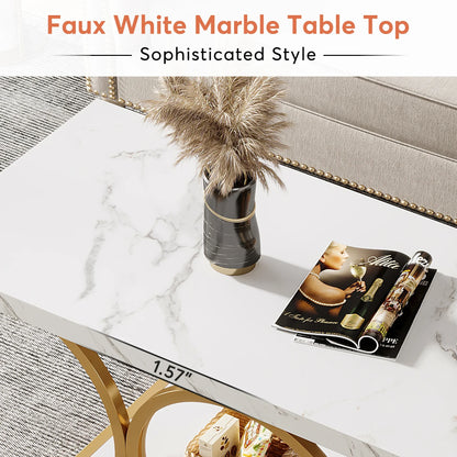 Modern Marble Two Tier Rectangle Coffee Table