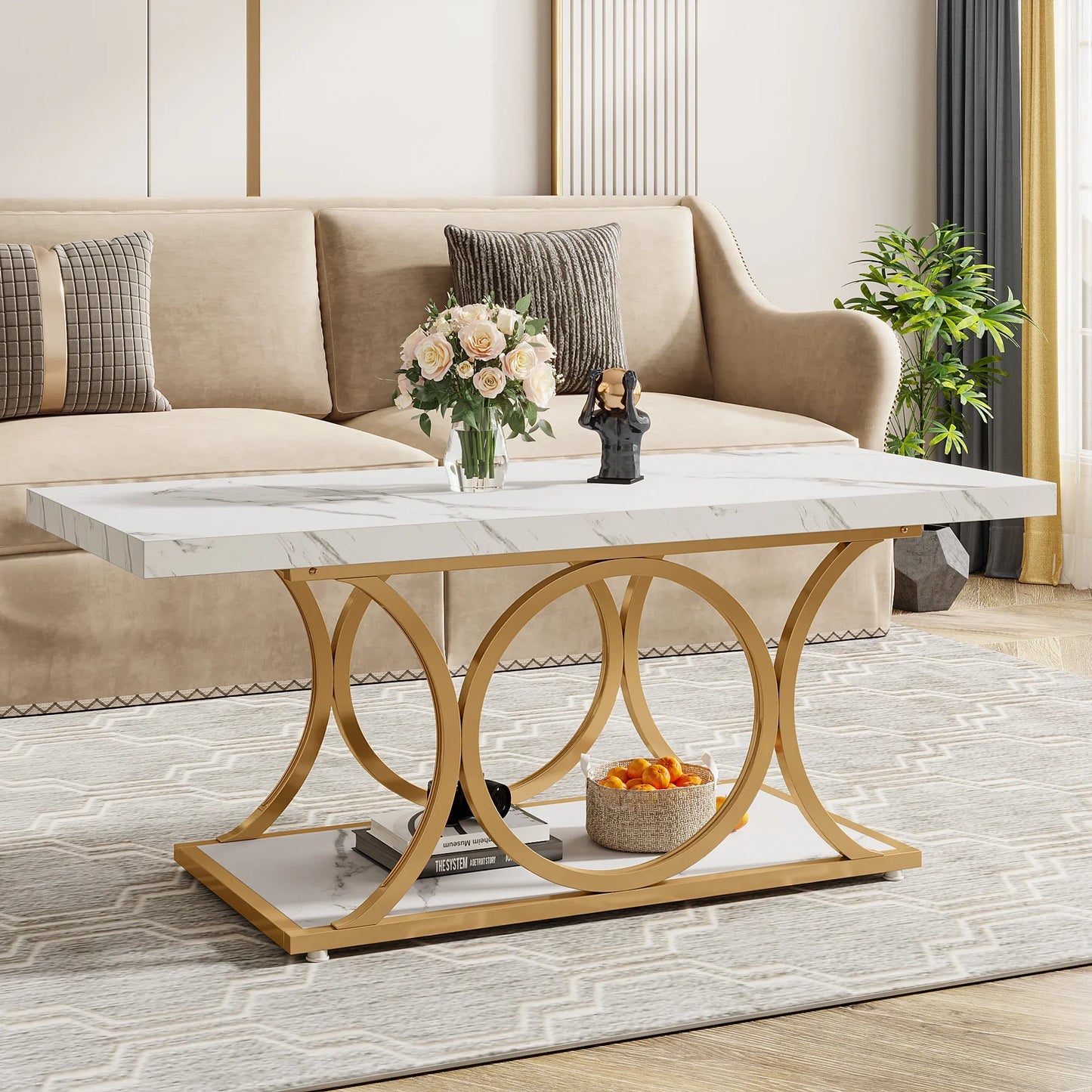 Modern Marble Two Tier Rectangle Coffee Table