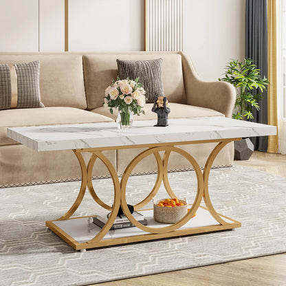 Modern Marble Two Tier Rectangle Coffee Table