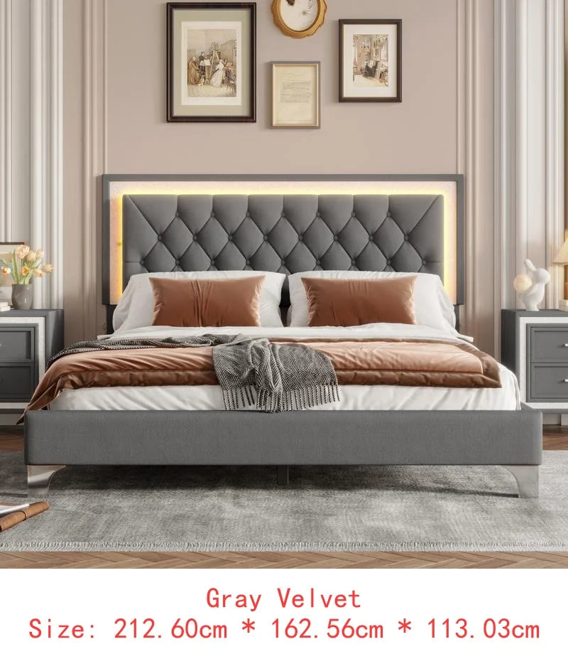 3-Piece Queen Upholstered Bedroom Set with LED Headboard