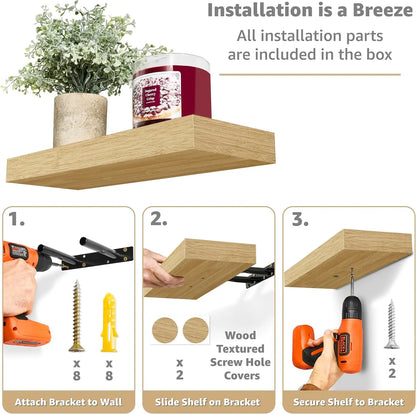 Modern Maple Wood Floating Wall Shelves Set