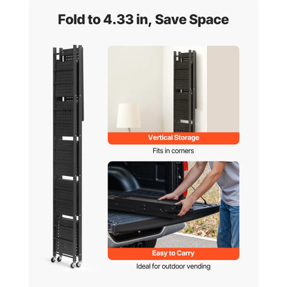 Foldable Rolling 5-Tier Metal Storage Shelf Rack
