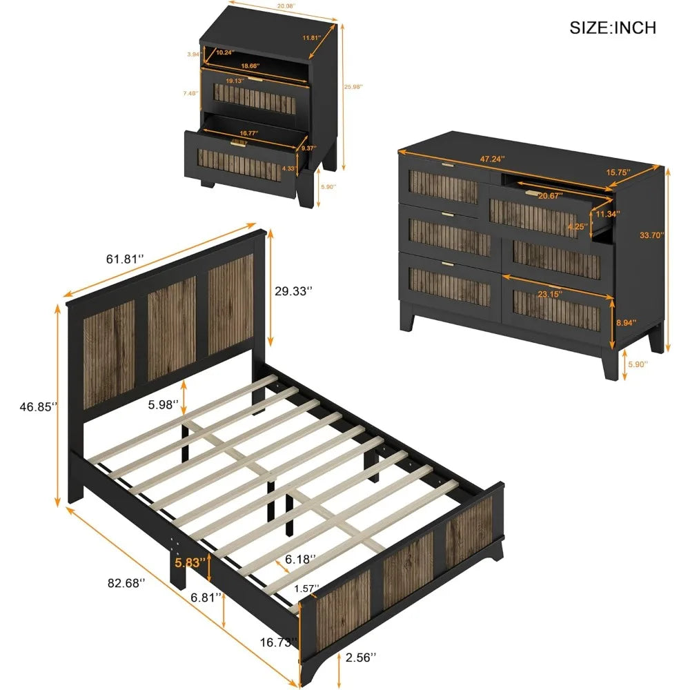 4 Piece Queen Bedroom Furniture Set with Platform Bed
