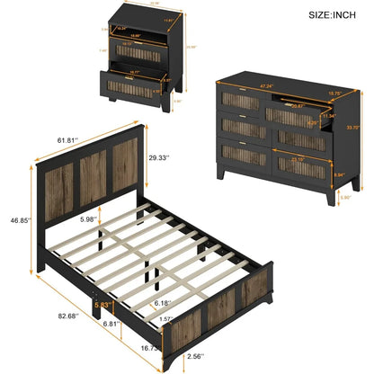 4 Piece Queen Bedroom Furniture Set with Platform Bed