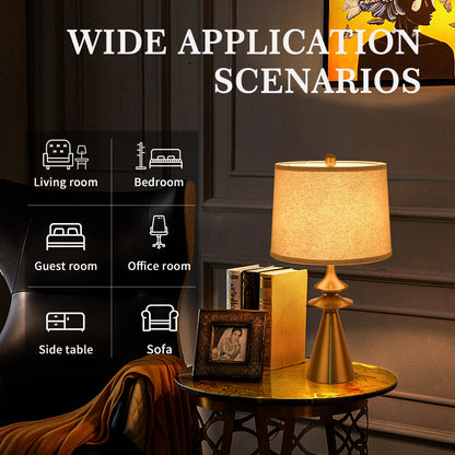 Modern Gold Bedside Table Lamp with Fabric Shade