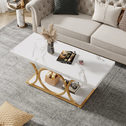 Modern Marble Two Tier Rectangle Coffee Table