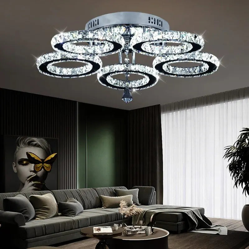 Modern Gold Crystal LED Ring Chandelier Light