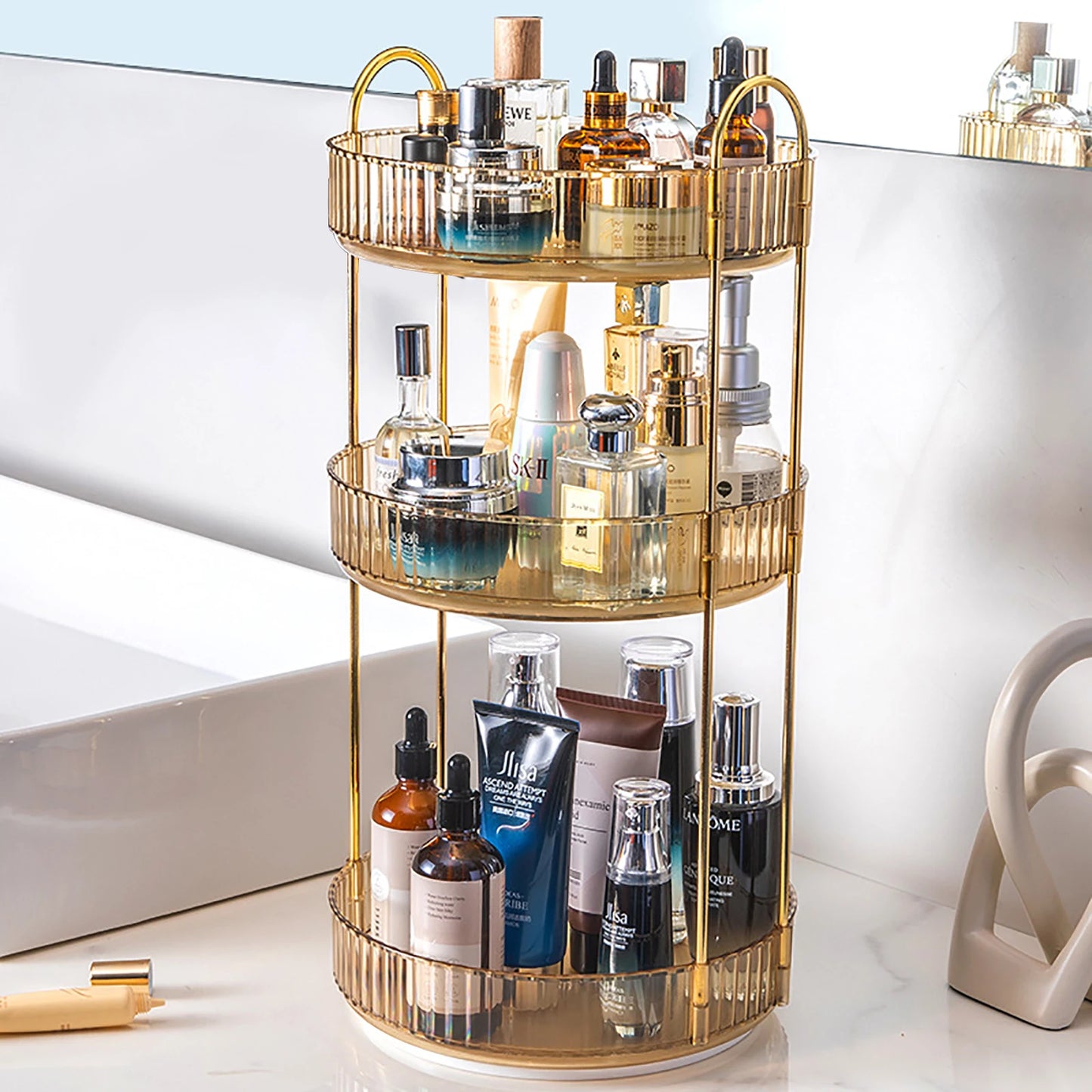 3-Tier Rotating Makeup Organizer Storage Rack