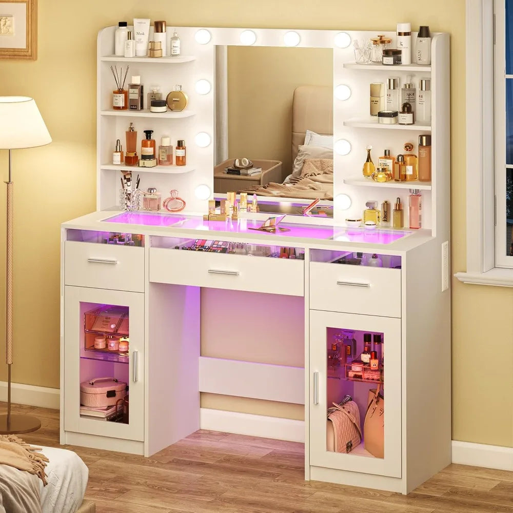 LED Makeup Vanity Desk with Mirror and Storage