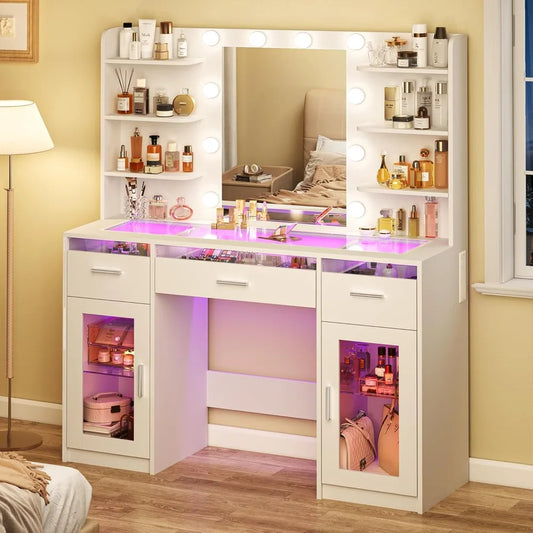 LED Makeup Vanity Desk with Mirror and Storage