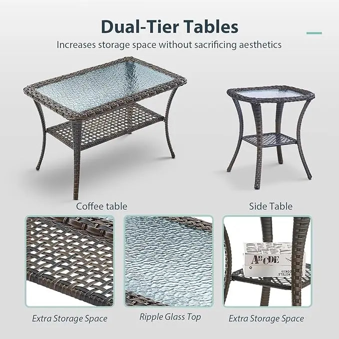 5-Piece Outdoor Patio Conversation Set with Swivel Chairs