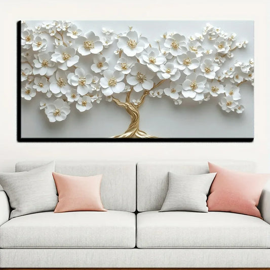 Nordic White Flower Framed Canvas Wall Art