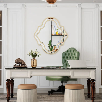 Irregular Silver Wall Mirror with Gold Rim