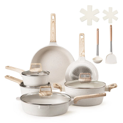 17 Piece Granite Nonstick Induction Cookware Set Pots and Pans