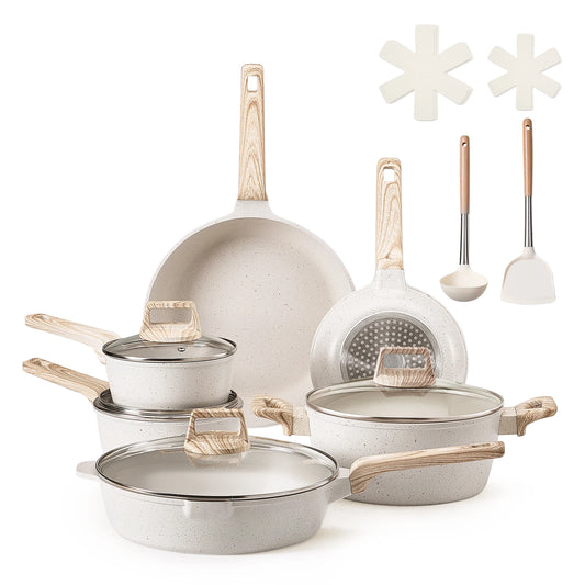 17 Piece Granite Nonstick Induction Cookware Set Pots and Pans
