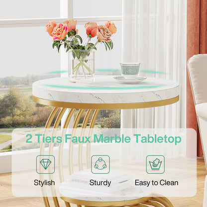 Gold Round End Table with Storage Shelf