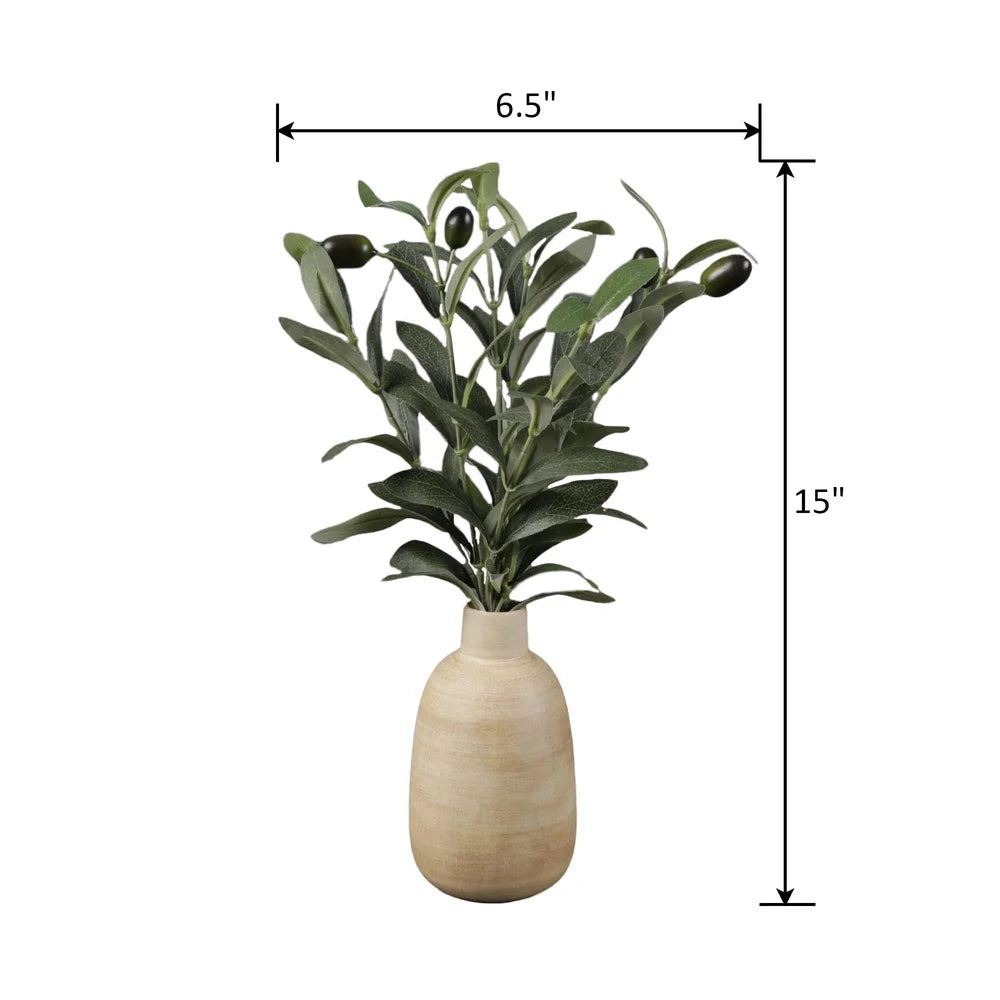 Artificial Olive Plant in Wood Finish Vase - 15" Tabletop Decor