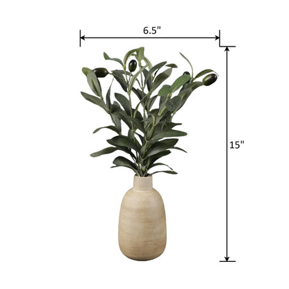 Artificial Olive Plant in Wood Finish Vase - 15" Tabletop Decor