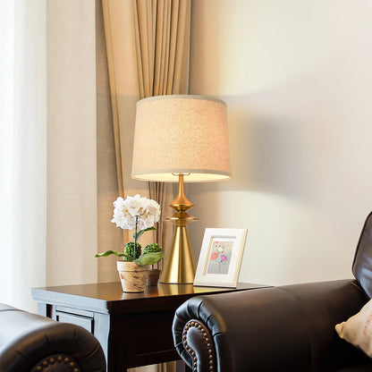 Modern Gold Bedside Table Lamp with Fabric Shade