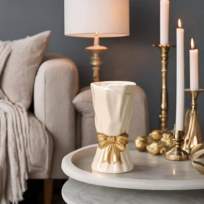 White Ceramic Bow Vase - Bohemian Home Decor Accent