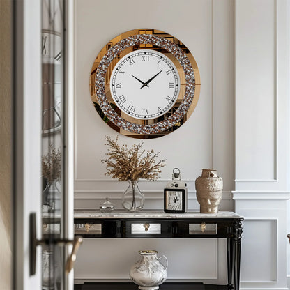 24-inch Mirrored Wall Clock with Crystal Accents